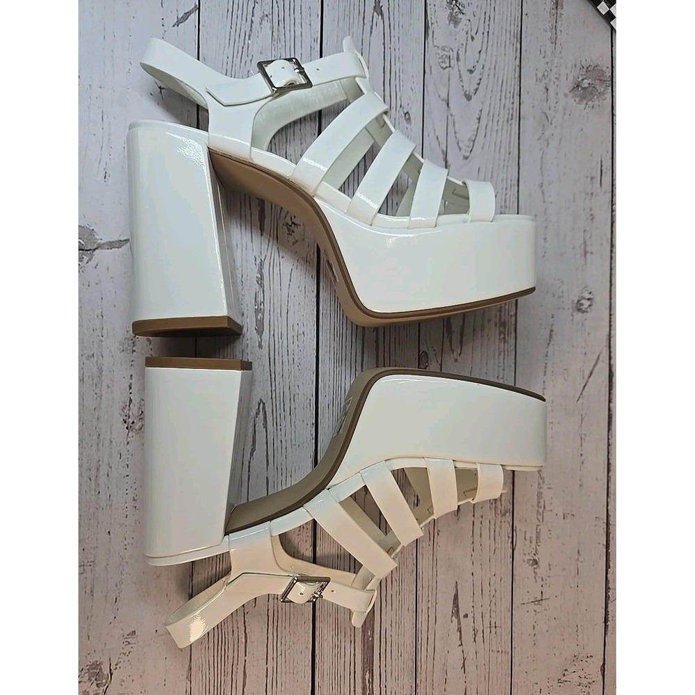 Soda Shoes Womens Size 7 White Platform Chunky Heel Sandals Strappy Dress Y2K - Picture 7 of 8